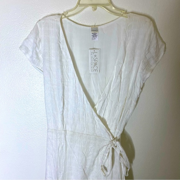 ) L Space GOA Womens Wrap Dress Size L White Cap Sleeve High Low Hem Coast… - Picture 2 of 16